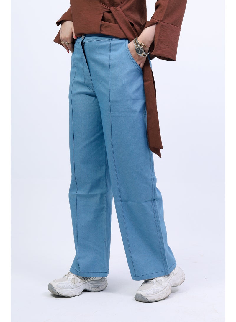 women's wide leg jeans pants- light blue - Image 3